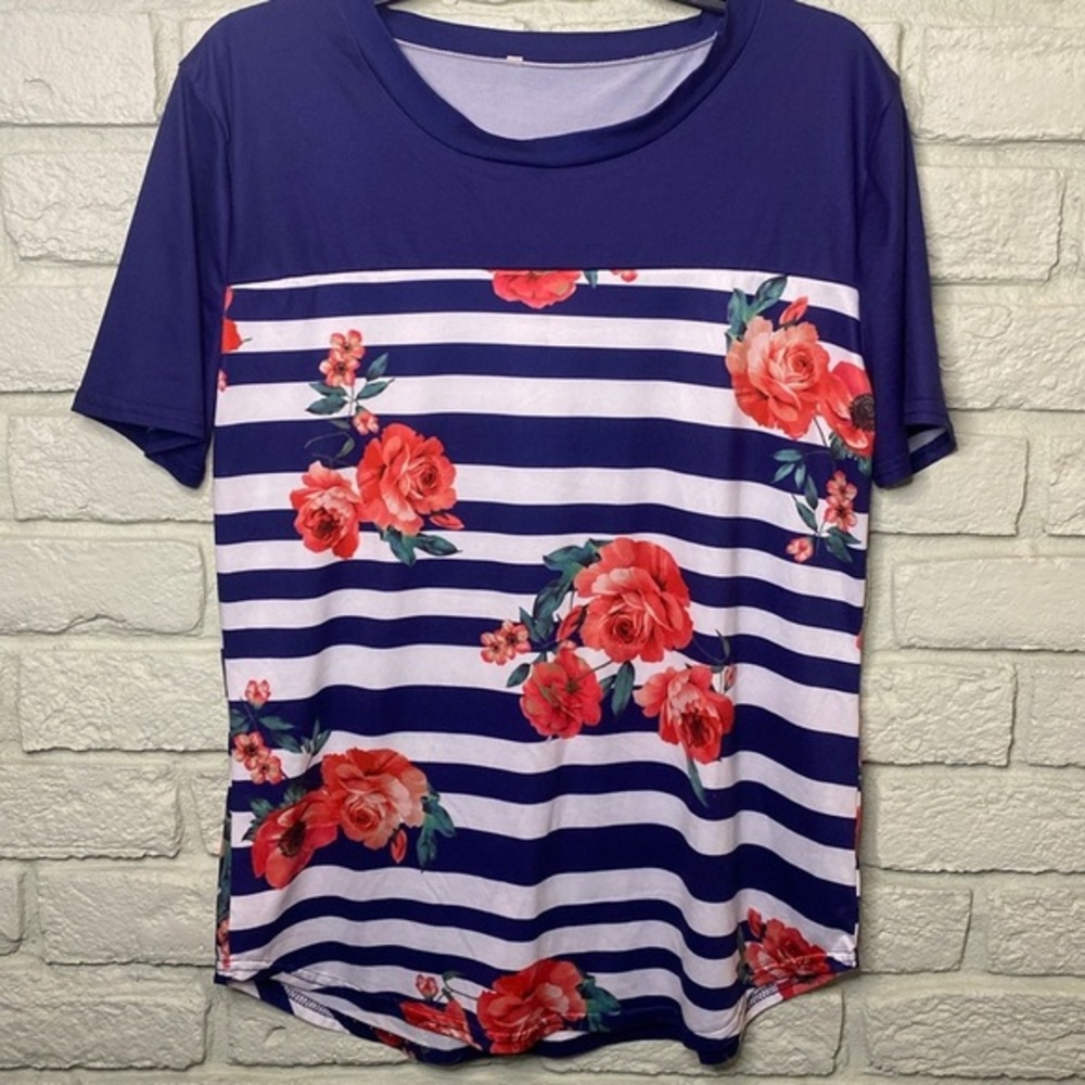 Floral Striped Navy Top